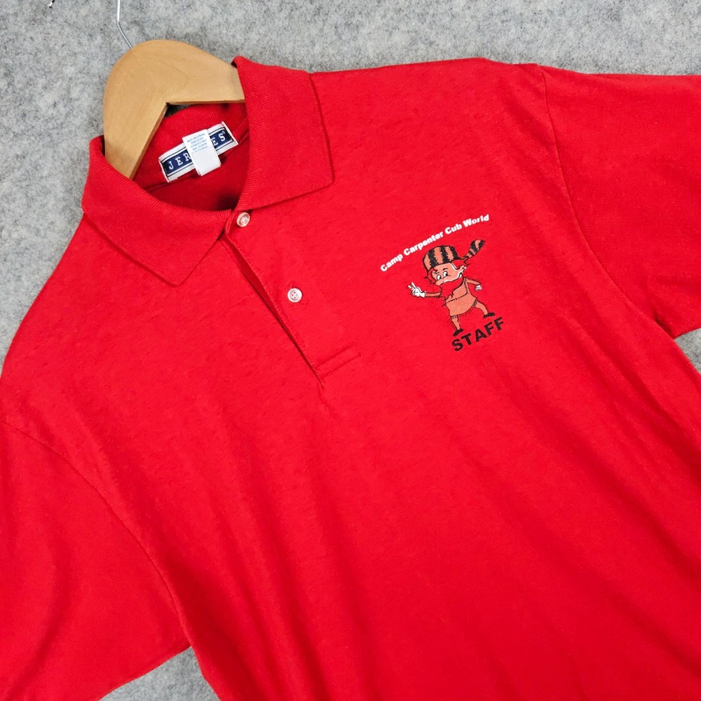 Men's Jerzees Red Camp Carpenter Cub World Staff Polo Shirt Size M Boy Scouts